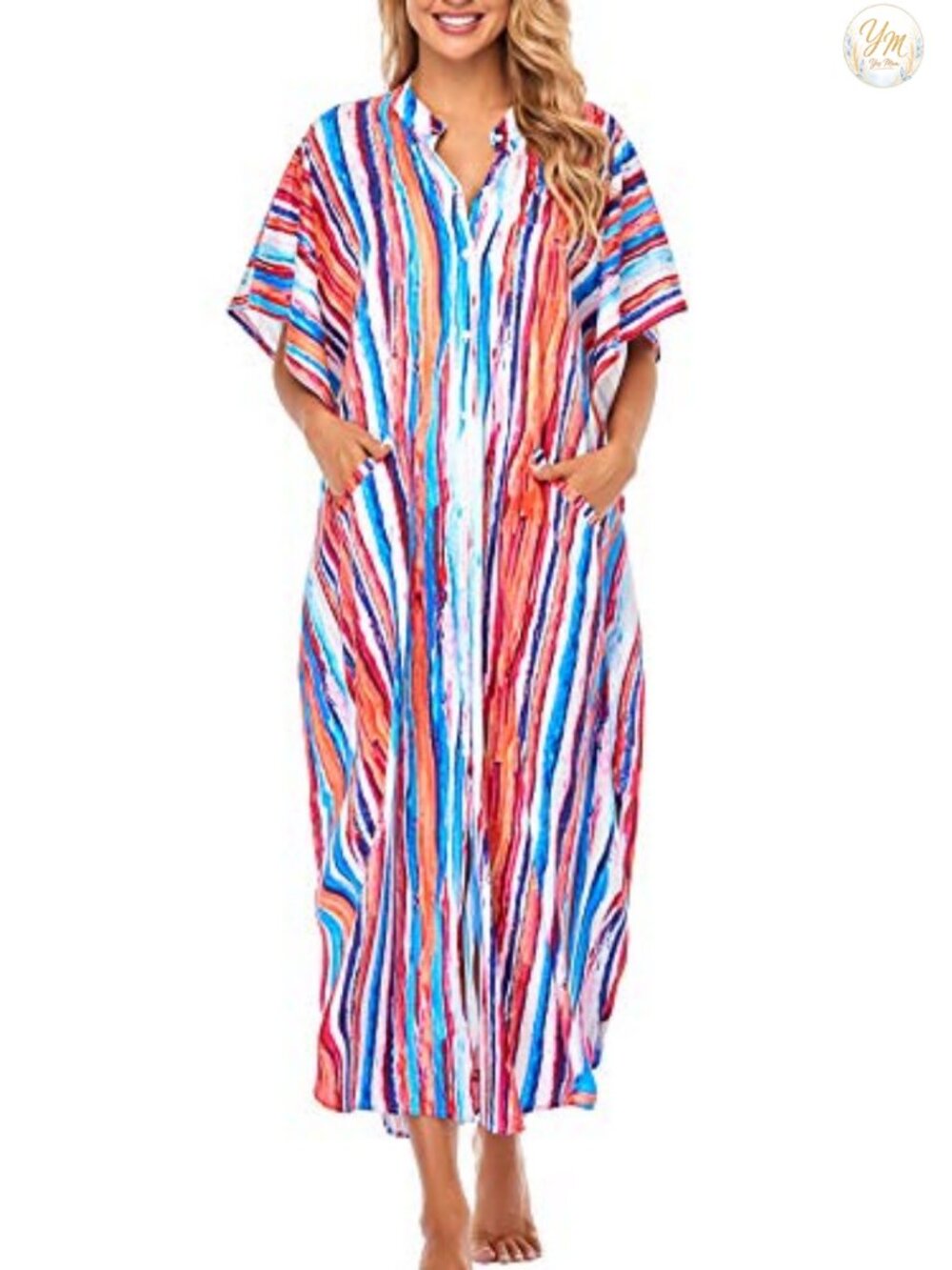Chunoy Womens Kimono Sleeve Kaftan Beach Cover Up Maxi Dress